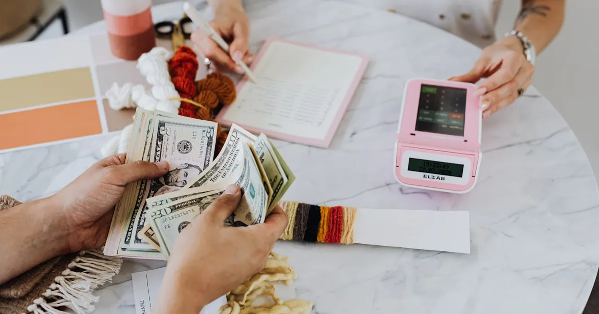 Escritorio con cuaderno, dinero y calculadora — leasing vs crédito en Colombia 2026